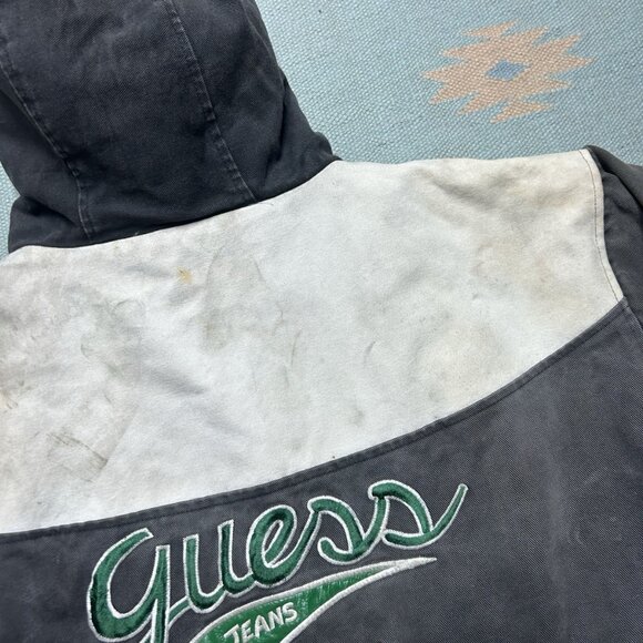 Vintage guess hooded work jacket canvas Carhartt style quilt lined distressed XL - Picture 4 of 14